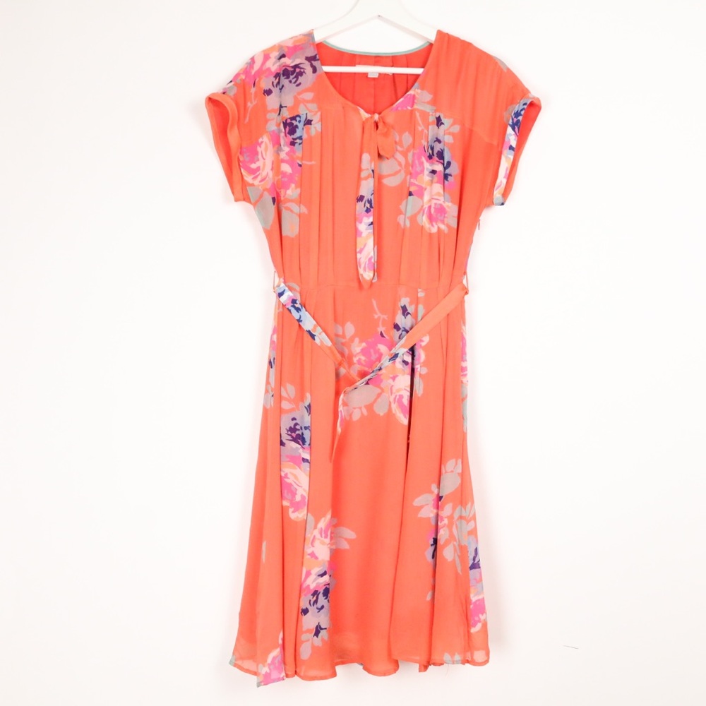 Boden Floral Pleated Cap Sleeve Dress